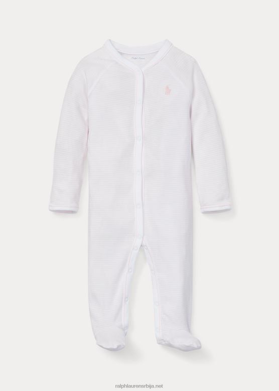 беба Ralph Lauren пругасти комбинезон са памучним стопалима V2V447728 нежно розе/бело