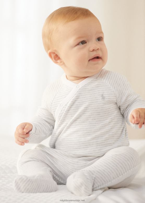беба Ralph Lauren пругасти комбинезон са памучним стопалима V2V447733 кварц вријесак/бела