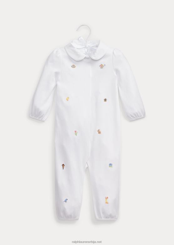 беба Ralph Lauren баштенски вез памучни комбинезон V2V447745 бео