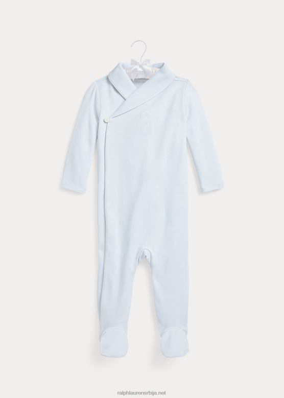 беба Ralph Lauren памук интерлоцк комбинезон са стопалима V2V447752 берил плава