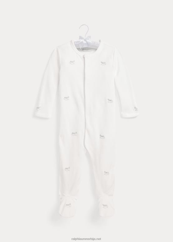 беба Ralph Lauren памук интерлоцк комбинезон са стопалима V2V447753 бео