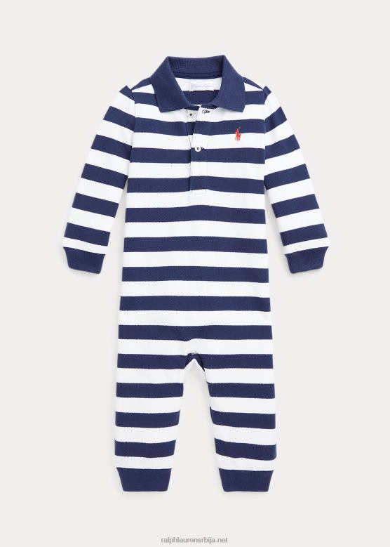беба Ralph Lauren пругасти памучни мрежасти поло комбинезон V2V448168 рустикална морнарица/бела