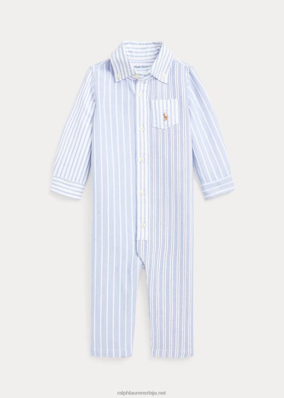 беба Ralph Lauren пругасти памучни оксфордски забавни комбинезон V2V448170 плава забавна мајица