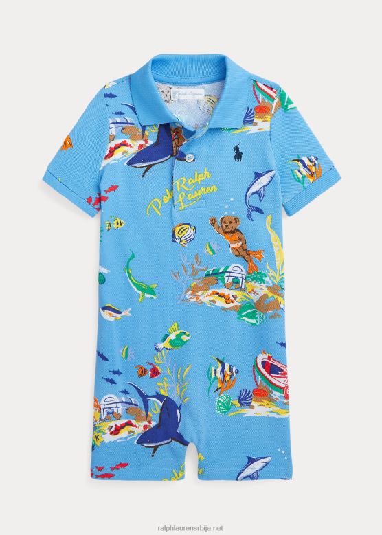 беба Ralph Lauren поло беар памучна мрежаста поло мајица V2V447664 беарваииан блуе