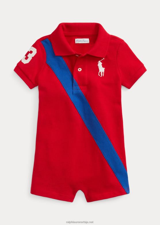 беба Ralph Lauren биг пони памучна мрежаста поло мајица V2V447665 рл 2000 црвена/сафирна звезда
