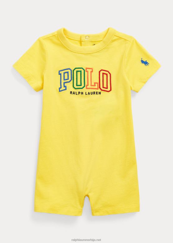 беба Ralph Lauren памучни дрес с логотипом кратких рукава V2V448152 згњечити лимун