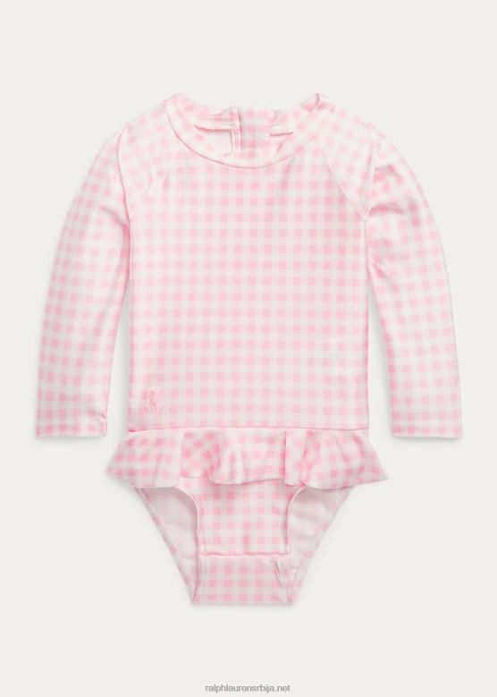 беба Ralph Lauren једноделни штитник од осипа са набораним наборима V2V447949 кармел розе