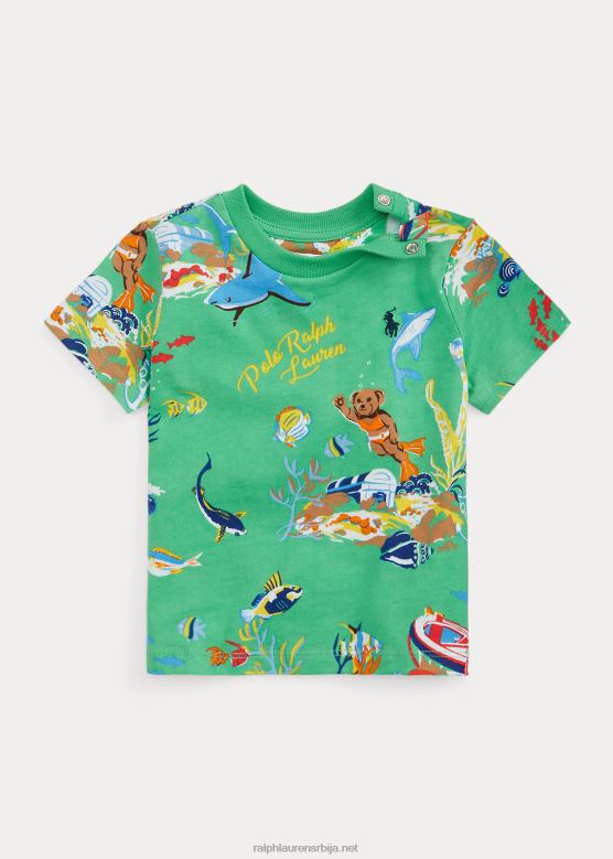 беба Ralph Lauren мајица од памучног дреса поло медведа V2V448252 класична кели зелена