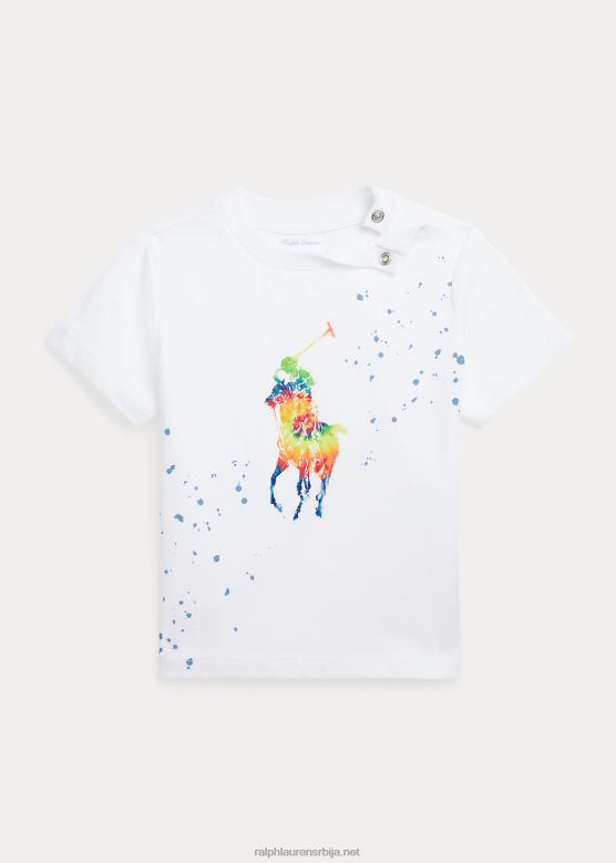 беба Ralph Lauren Тие-дие мајица од памучног дреса од великог понија V2V448260 бео