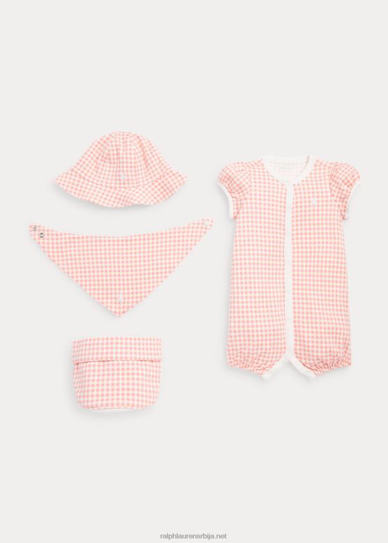 беба Ralph Lauren памук интерлоцк 4-делни поклон сет V2V447820 розе гингем