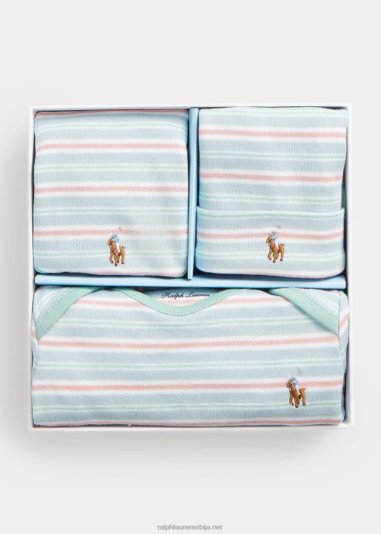 беба Ralph Lauren пругасти памучни 4-делни поклон сет V2V447828 алпско плаво мулти