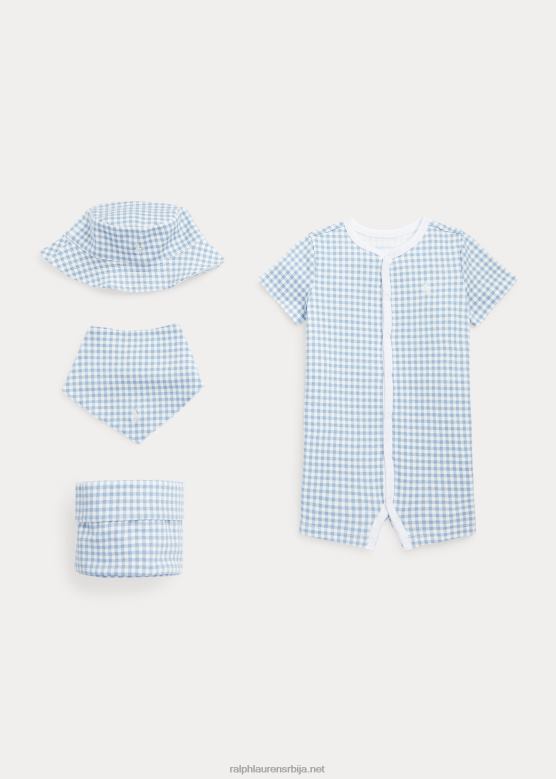 беба Ralph Lauren памук интерлоцк 4-делни поклон сет V2V447832 блуе гингхам