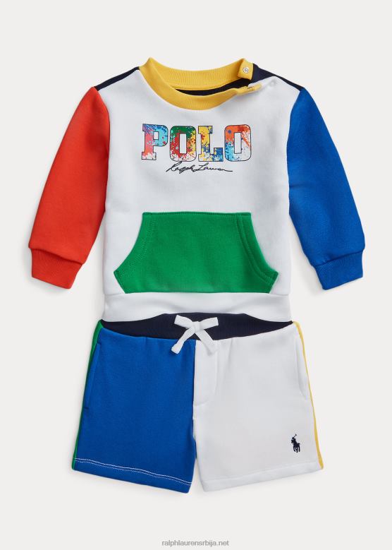 беба Ralph Lauren дукс од флиса и кратки сет V2V447763 бела мулти