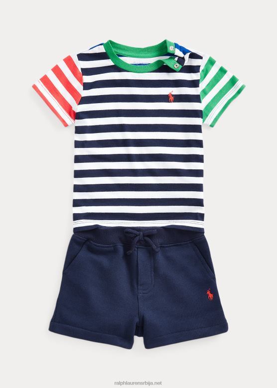 беба Ralph Lauren кратки сет мајице и флиса са пругама V2V447764 рафинирани морнарички мулти