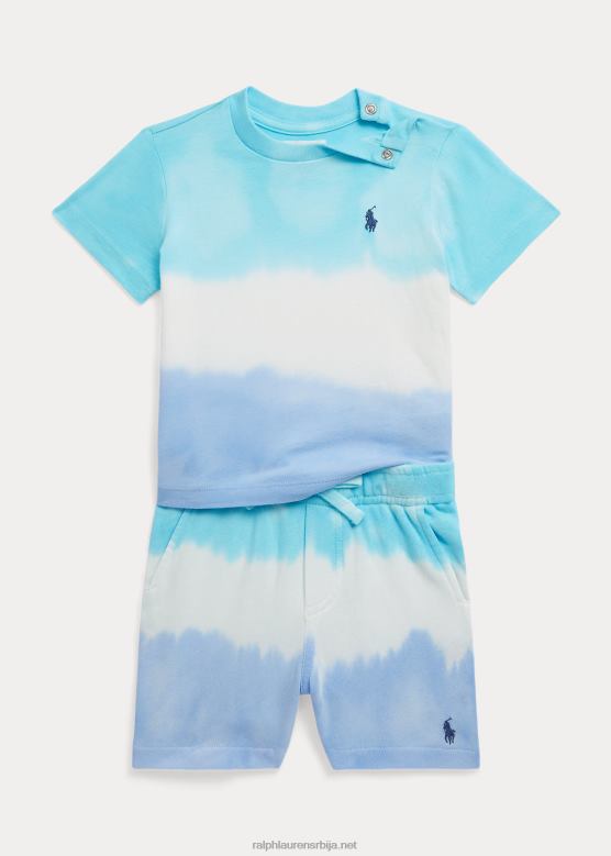 беба Ralph Lauren Тие-дие мајица са кратким рукавима и спа фротир V2V447767 острвска аква боја за кравату