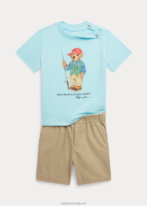 беба Ralph Lauren поло беар мајица и поло препстер кратки сет V2V447775 исланд акуа