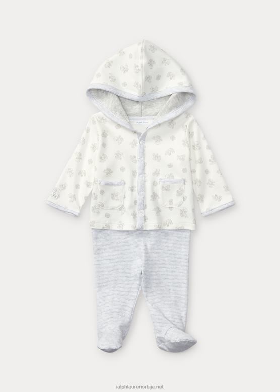 беба Ralph Lauren памучна дуксерица и сет панталона V2V447791 папир бела мулти