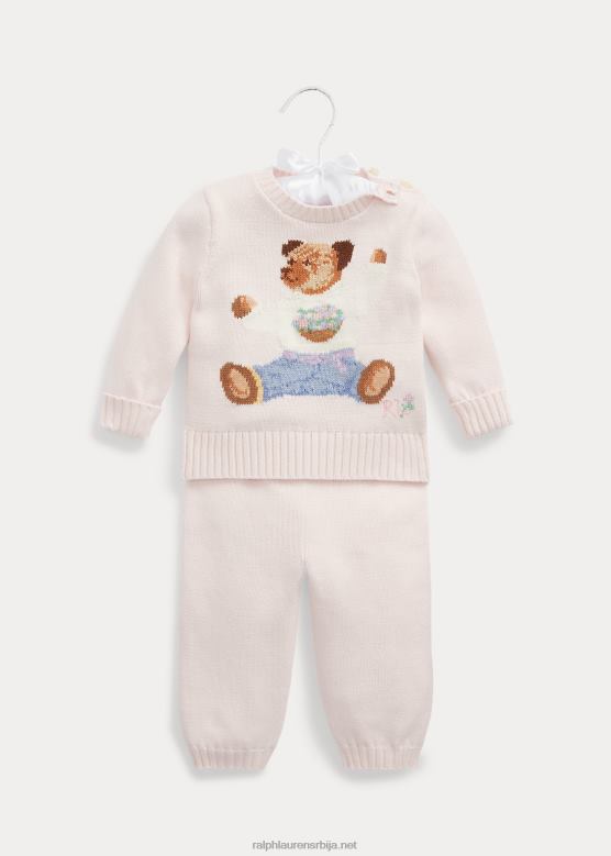 беба Ralph Lauren памучни џемпер и панталоне за седећи медвед V2V447801 нежно розе