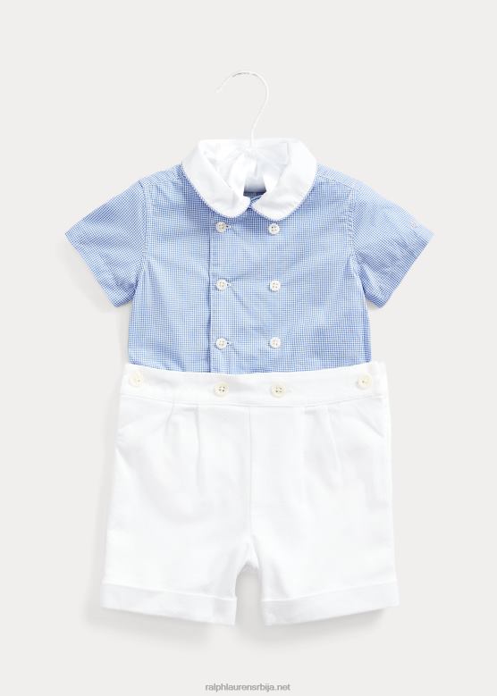 беба Ralph Lauren гингхам поплин кошуља и кратки сет V2V447804 плаво бели