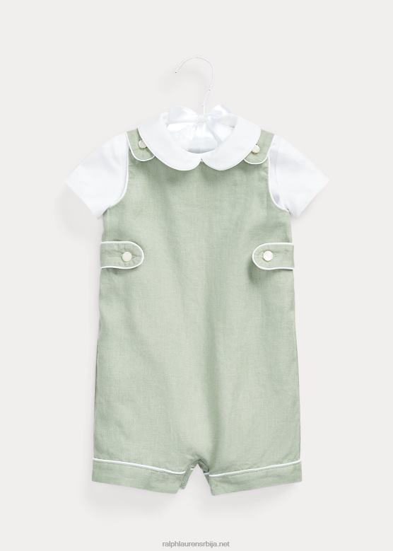 беба Ralph Lauren памучни боди и ланени комплет V2V447805 светло зелена/бела