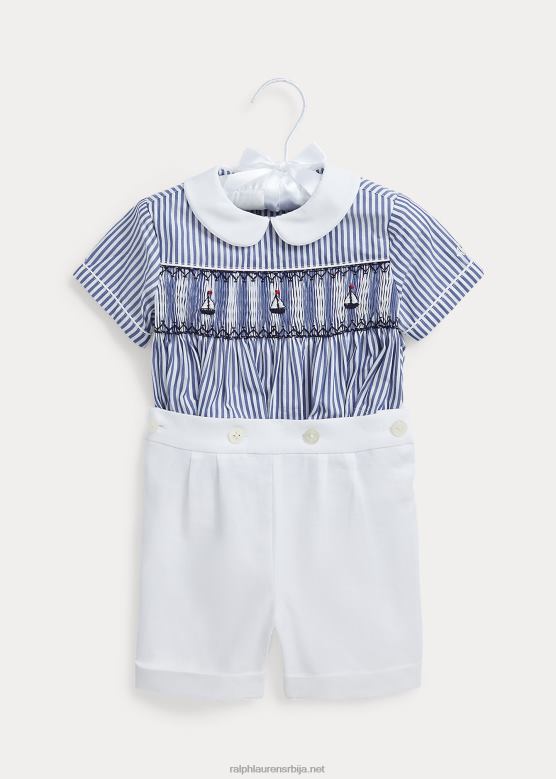 беба Ralph Lauren пругаста памучна кошуља и кратки сет V2V447807 морнарско/бела