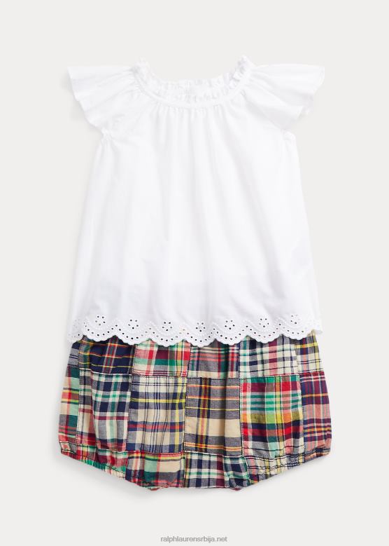 беба Ralph Lauren памучни горњи део са ушицама и сет са блумером за мадрас V2V448190 мадрас