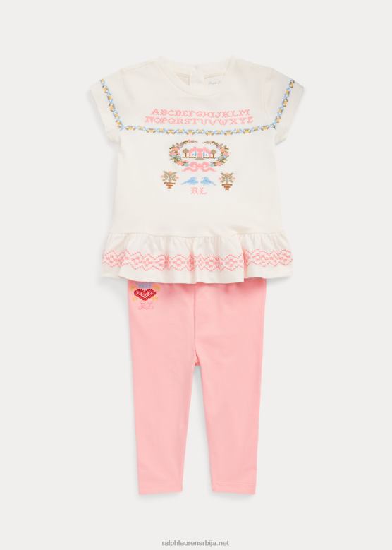 беба Ralph Lauren мајица и хеланке са везеним дресом V2V448203 ружичасти песак/невис