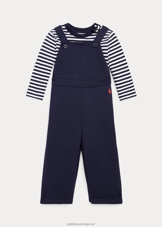беба Ralph Lauren мајица мајице на пруге и комбинезон од флиса V2V448206 крстарење морнарско/бела