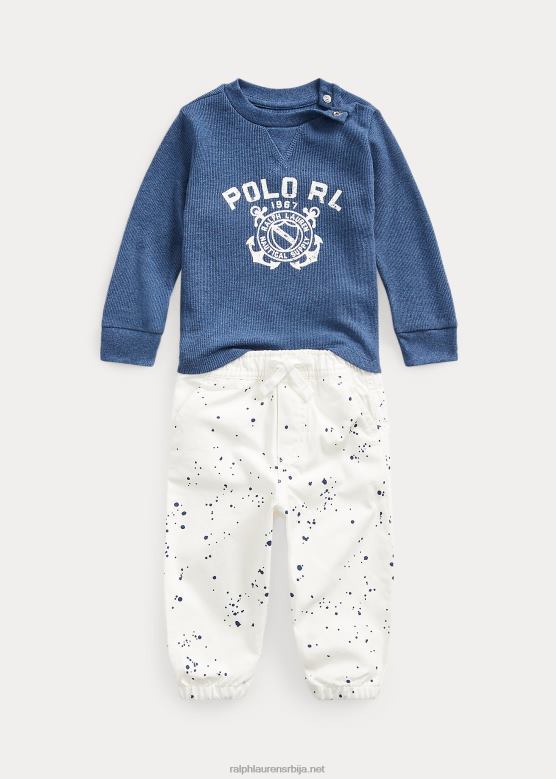 беба Ralph Lauren ваффле-книт лого мајица и рипстоп панталоне V2V448208 рустикални морнарски хеатхер