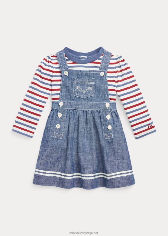 беба Ralph Lauren мајица од дреса и комплет хаљина од шамбреја V2V448212 тамно индиго прање