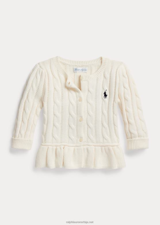 беба Ralph Lauren кабловски памучни кардиган са пеплумом V2V4410036 цлубхоусе цреам