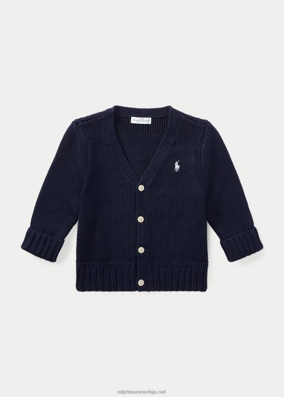 беба Ralph Lauren памучни кардиган с в-изрезом V2V447993 префињена морнарица