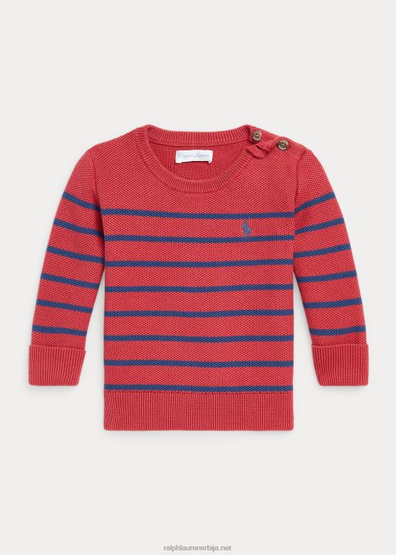 беба Ralph Lauren пругасти памучни џемпер V2V448318 љута паприка