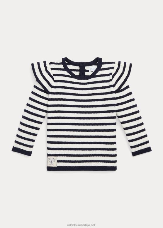 беба Ralph Lauren пругасти памучни џемпер V2V448320 рл морнарска/клубска крема