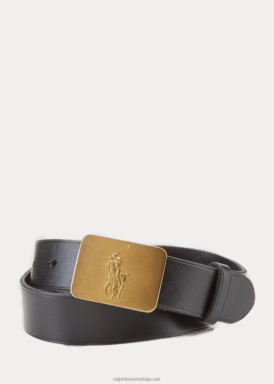 клинци Ralph Lauren велики кожни каиш са пони копчом V2V446328 црн