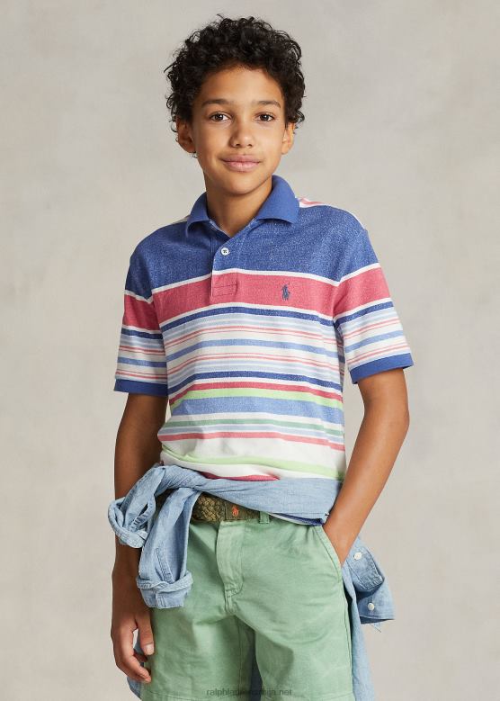 клинци Ralph Lauren пругаста памучна мрежаста поло мајица V2V445967 рајска пруга