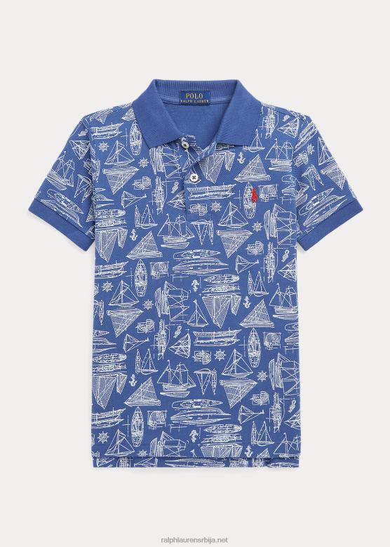 клинци Ralph Lauren памучна мрежаста поло мајица са штампом на једрилици V2V446517 пловидбени плави принт