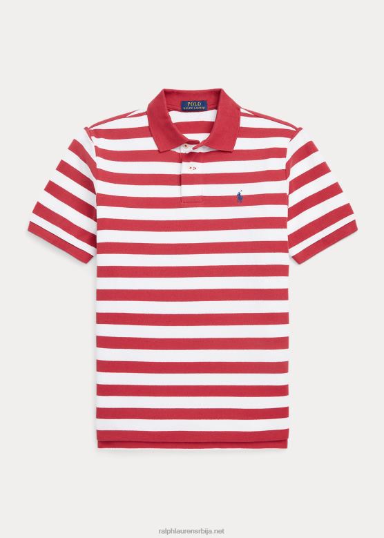 клинци Ralph Lauren пругаста памучна мрежаста поло мајица V2V446592 љута паприка/бела