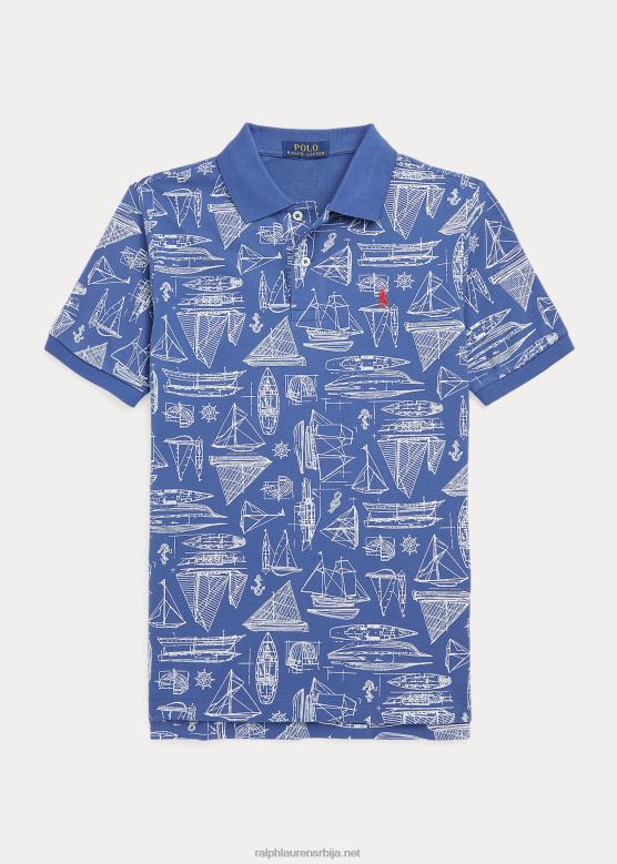 клинци Ralph Lauren памучна мрежаста поло мајица са штампом на једрилици V2V446661 пловидбени плави принт