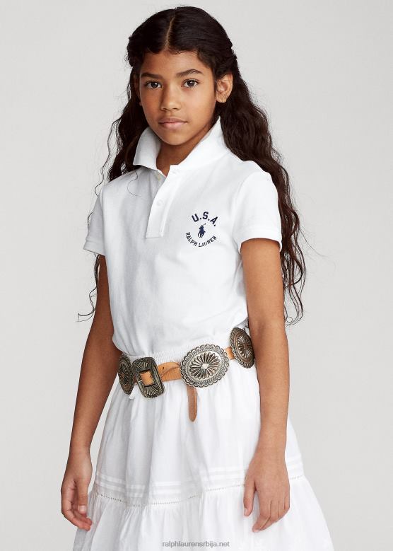 клинци Ralph Lauren памучна мрежаста поло мајица са заставом V2V447022 бео