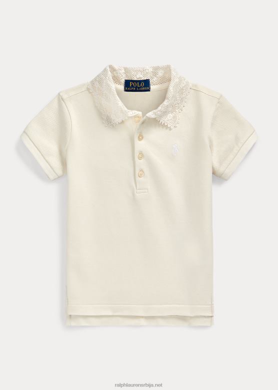 клинци Ralph Lauren мрежаста поло мајица са чипканим овратником V2V447381 бео