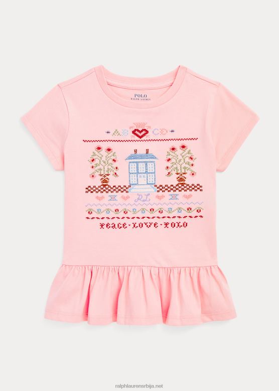 клинци Ralph Lauren од везеног памучног дреса пеплум топ V2V447415 ружичасти песак