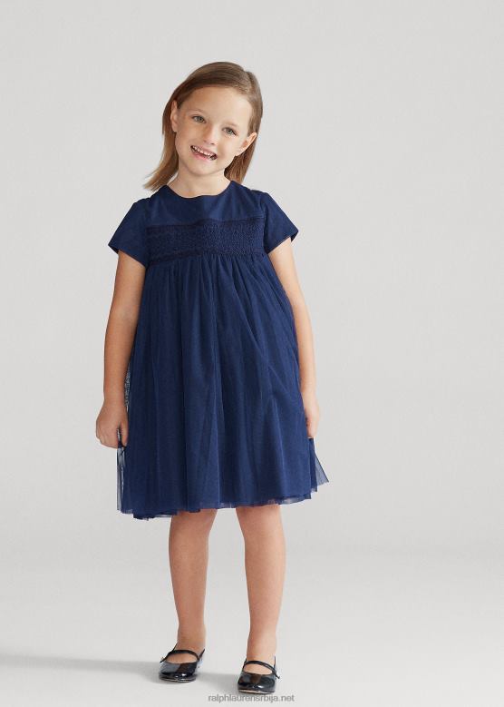 клинци Ralph Lauren везена хаљина А-кроја од тила V2V446782 префињена морнарица