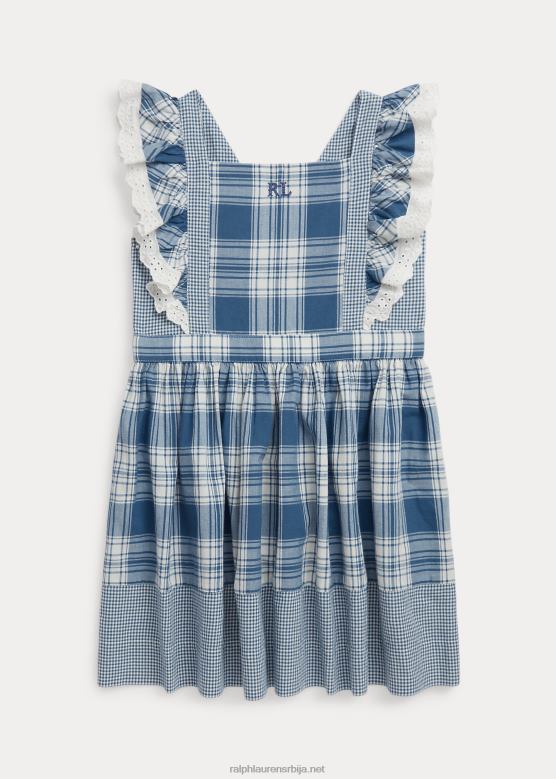 клинци Ralph Lauren карирана памучна Мадрас хаљина V2V446834 прање палубе бело/плаво