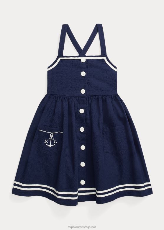 клинци Ralph Lauren сидра памучна сеерсуцкер хаљина V2V446859 префињена морнарица