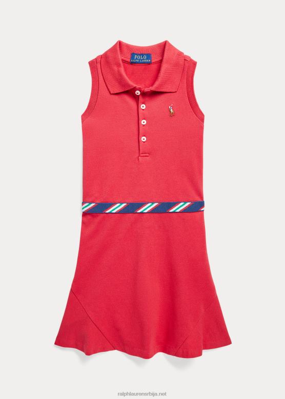 клинци Ralph Lauren растезљива мрежаста поло хаљина са гросграин трим V2V446861 десна црвена