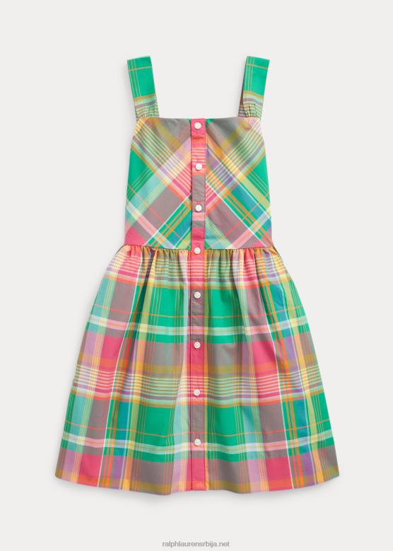 клинци Ralph Lauren карирана памучна хаљина од поплина V2V447373 зелено/розе
