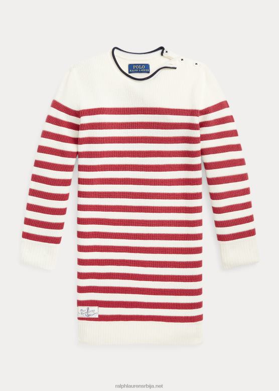 клинци Ralph Lauren пругаста памучна џемпер хаљина V2V447459 кајмак / чили паприка