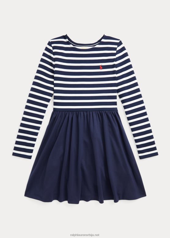 клинци Ralph Lauren пругаста растезљива понте хаљина V2V447569 рл тамноплава/децквасх бела