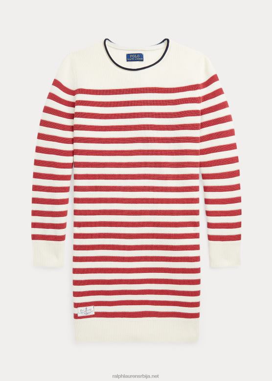 клинци Ralph Lauren пругаста памучна џемпер хаљина V2V447610 кајмак / чили паприка